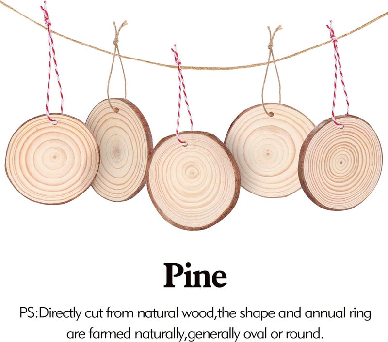 Timburst 30 Pcs Wood Slices For Crafts, 1.7"-2.3” Pre-Drilled Holes Wood Rounds, 66 Feet Twine String, Wooden Circles For Crafts Burning Painting Diy Crafts Christmas Wedding Party Wedding Decor Party - Image 4